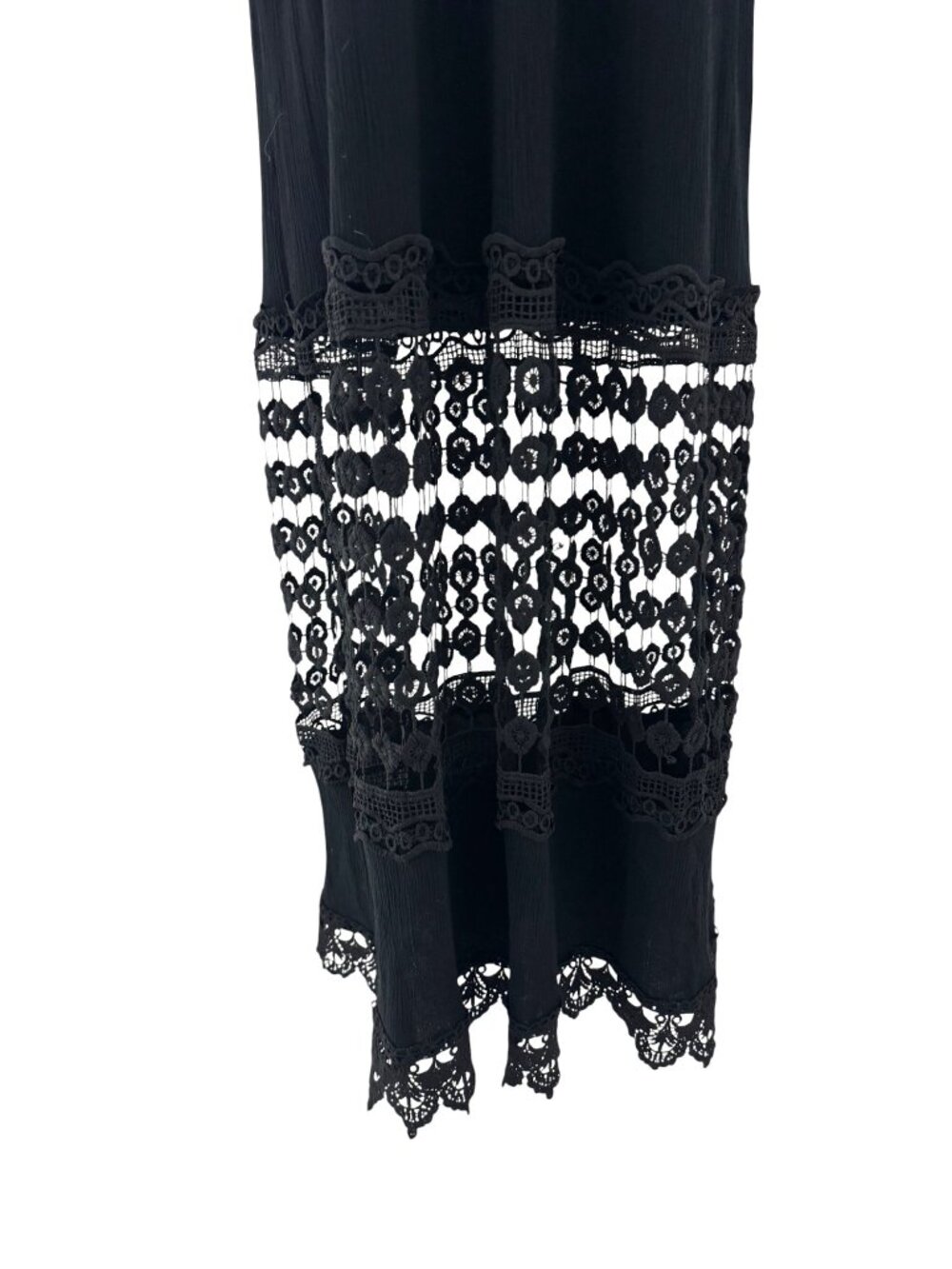 Justify Black Strapless Smocked Crocheted Maxi Dress Size L Sexy Summer Wedding - Picture 3 of 10